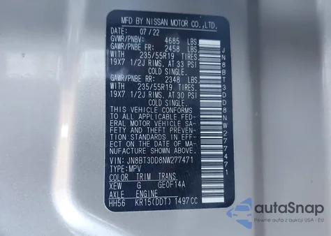 2022 Nissan Rogue Platinum from USA, damaged, VIN JN8BT3DD8NW277471